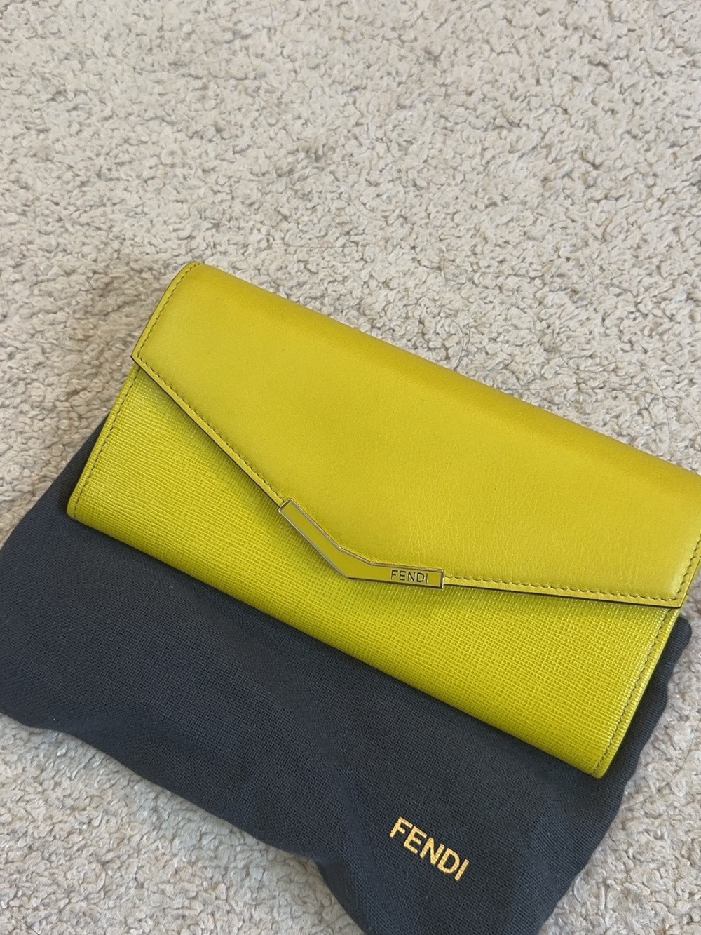 Fendi Lime Yellow Leather Envelope Wallet
